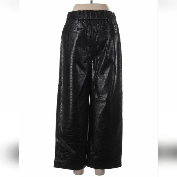 Chico's Faux Leather Croc Embossed Wide Leg Pants Size 0 (Chico's Size 4) Black - Picture 2 of 12